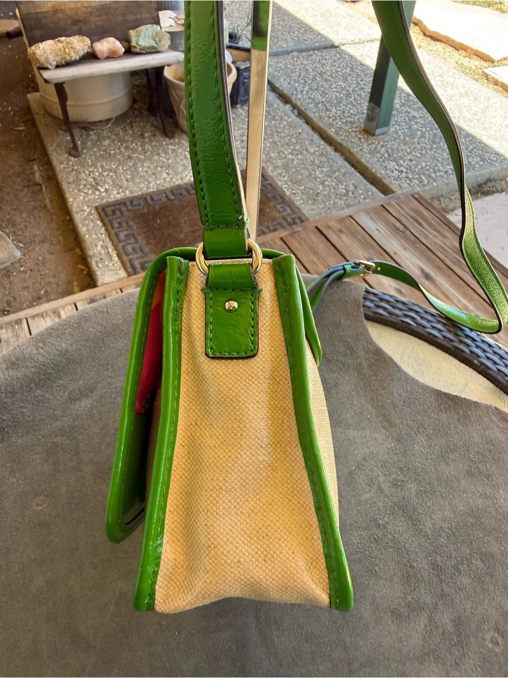 Kate Spade Vintage Floral Flap Crossbody & Green Patent Wallet Set